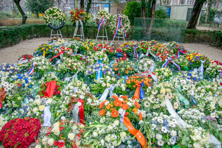 Flowers At The Jan Wolkers Monument For No More Auschwitz At Amsterdam The Netherlands 2019のeditorial素材