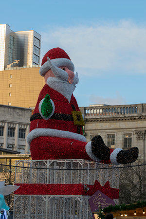 Santa Claus Figure At Piccadilly Gardens Manchester England 2019のeditorial素材