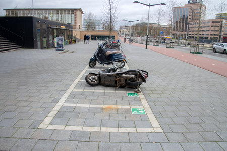 Scooters Blown Away By The Storm Ciara At Amsterdam The Netherlands 2020のeditorial素材