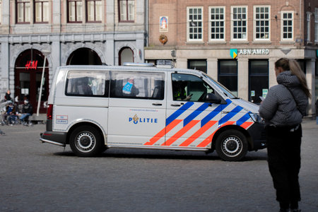 Police Car At The Dam Square At Amsterdam The Netherlands 2020のeditorial素材