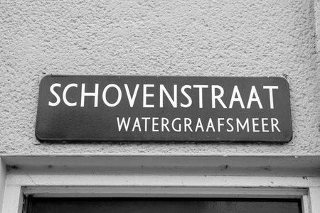 Street Sign Schovenstraat At Betondorp Amsterdam The Netherlands 2020 In Black And Whiteのeditorial素材