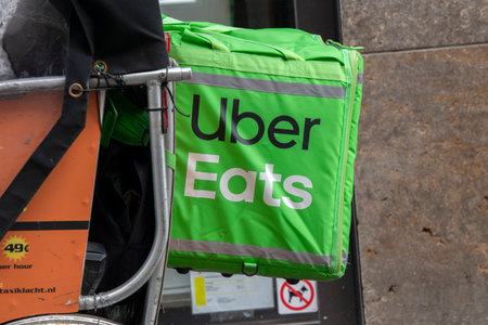 Wagamama Restaurant Delivers Only During The Coronavirus At Amsterdam The Netherlansd 2020のeditorial素材