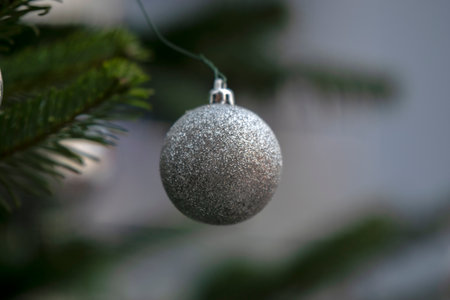 Silver Christmas Ball At Manchester England 2019の写真素材