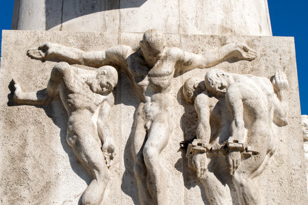 Detail Of The Remembrance Of The Dead Statue With Text On The 4th Of May At Amsterdam The Netherlands 2020のeditorial素材