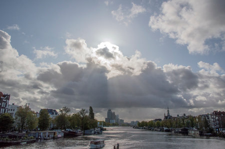 Light Behind The Clouds At The Amstel River Amsterdam The Netherlands 2019のeditorial素材