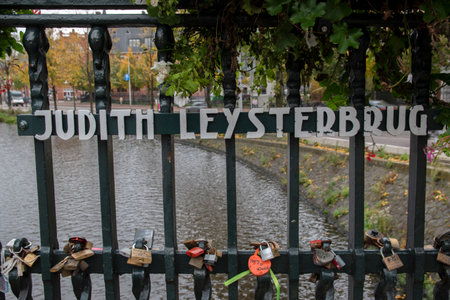 Love Locks On The Judith Leyserbrug At Amsterdam The Netherlands 2019のeditorial素材