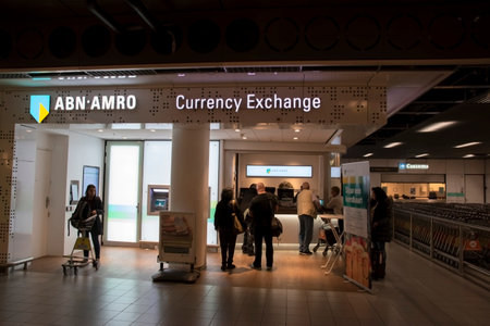 ABN AMRO Currency Exchange Bank Behind The Gates Of Schiphol Airport The Netherlands 12-12-2019のeditorial素材