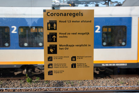 Sticker Corona Rules On A Train Station At Amsterdam 5/31/2020のeditorial素材