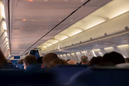 Inside A KLM Plane At Manchester Airport The Netherlands 9-12-2019のeditorial素材