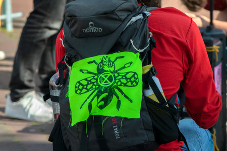 Logo On Demonstrator During The Rebellion Extinction Demonstration At The Blauwebrug Bridge At Amsterdam The Netherlands 20-7-2020のeditorial素材
