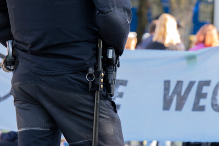Close Up Of A Police Man Guarding The Demonstrators The Rebellion Extinction Demonstration At...