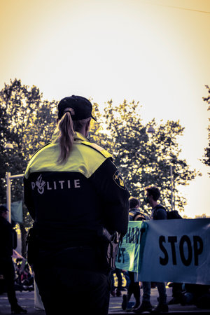 Police Woman Guarding The Demonstrators The Rebellion Extinction Demonstration At Amsterdam South...