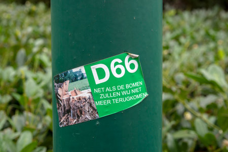 Sticker D66 Political Party At Bilthoven The Netherlands 25-9-2020のeditorial素材