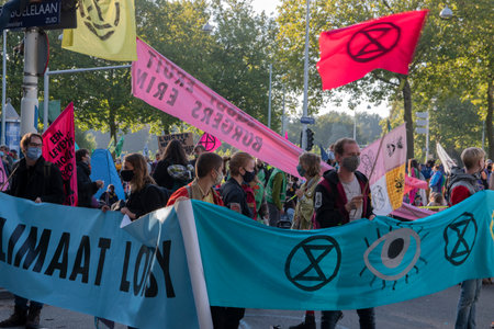 Rebellion Extinction Demonstrators At A Street Crossing At Amsterdam The Netherlands 9/21/2020のeditorial素材