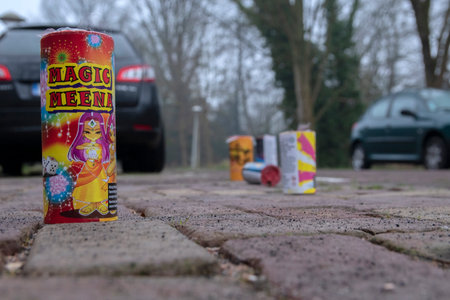 Low Angle View Fireworks On The Street The Next Day At Amsterdam The Netherlands 1-1-2020の写真素材