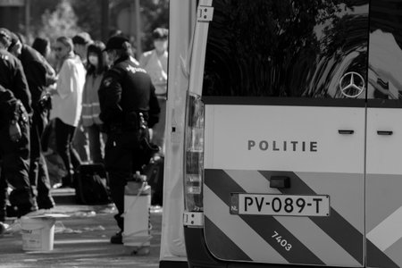 Backside Of A Police Car At The Rebellion Extinction Demonstration At Amsterdam The Netherlands 21-9-2020のeditorial素材
