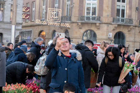 Taking Selphies On Tulips Day At Amsterdam The Netherlands 18-1-2020