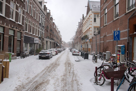 Wakkerstraat Street In The Snow At Amsterdam The Netherlands 8-2-2021のeditorial素材