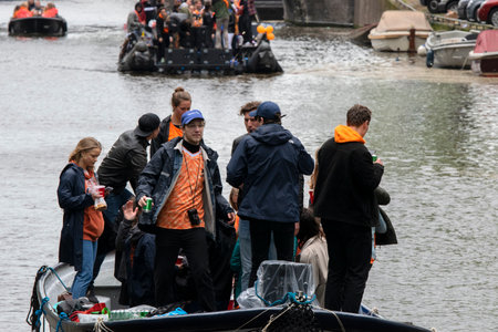 Partying On Boats At Kingsday Amsterdam The Netherlands 27-4-2019のeditorial素材