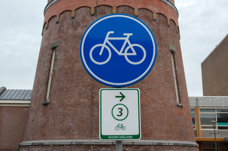 Close Up Street Sign Bicycle Route 3 At Den Helder The Netherlands 23-9-2019のeditorial素材