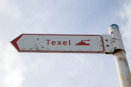 Direction Sign Texel Ferry At Den Helder The Netherlands 23-9-2019のeditorial素材