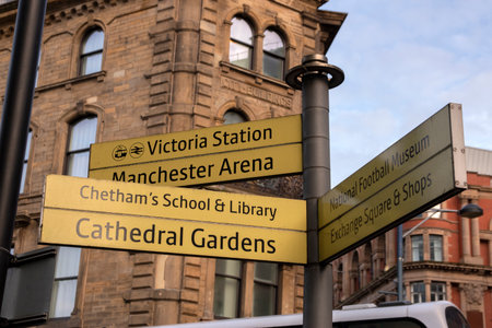 Close Up Direction Sign At Manchester England 7-12-2019のeditorial素材