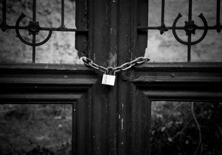Broken Door Frame with Lockの写真素材