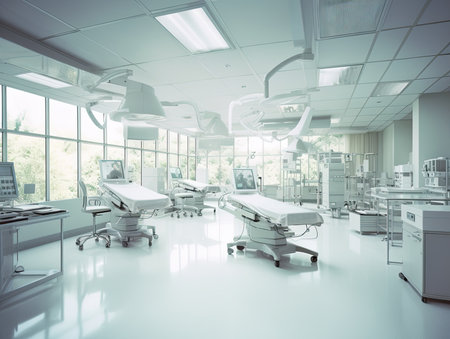 Interior of modern dental clinic and surgery room. created with Generative AIの素材