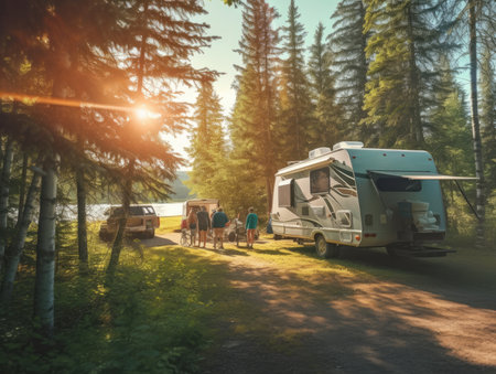 Photo for Family on vacation in motorhome. Camping on nature. created with Generative AI - Royalty Free Image