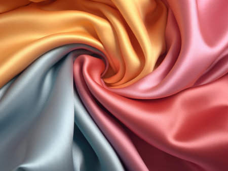 colorful rippled satin fabric as background texture. created with Generative AIの素材