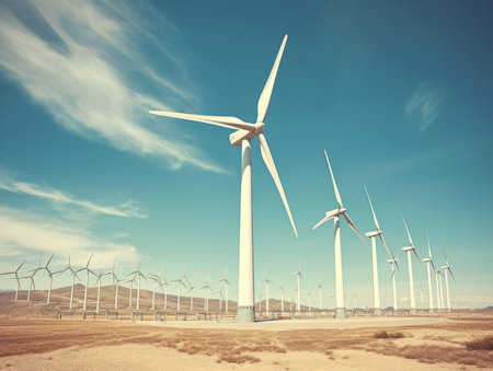Windmills for electric power. Green and renewable energy. created with Generative AIの素材