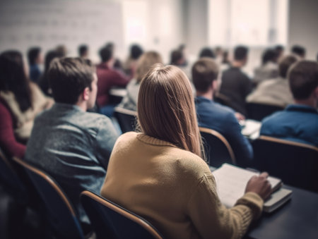 many college students study and learn in classroomの素材