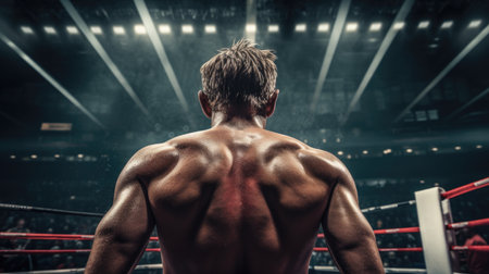 Rear view of a strong muscular male boxerの素材