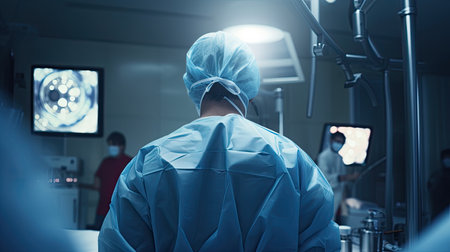 Surgeon have an operation at hospital, rear viewの素材