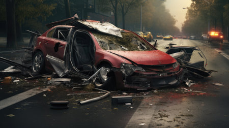 Car crash accident on the street. Car crash accident on the road.の素材