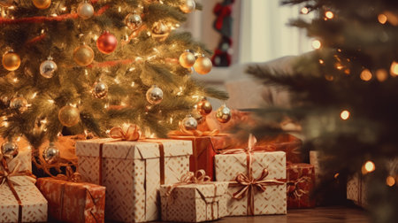 Christmas tree and gifts at homeの素材