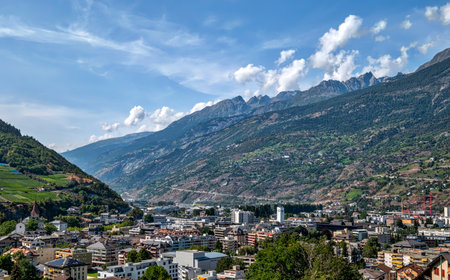 Panorama of Visp in Switzerlandの写真素材
