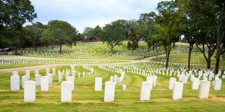 Line of veterans tombstones at Marietta National Cemetery