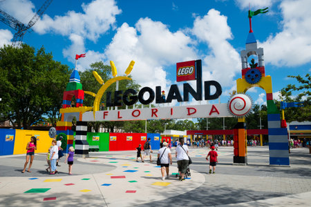 WINTER HAVEN, FL - June 18, 2014  Visitors pass through the entrance to Legoland Florida in Winter Haven, FL, on June 18, 2014 のeditorial素材
