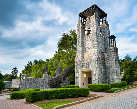 MARIETTA, GA - AUG 2, 2014  Bell tower at entrance to Life University, a school that specializes in chiropractic and health services education, in Marietta, Ga , on Aug  2, 2014 のeditorial素材