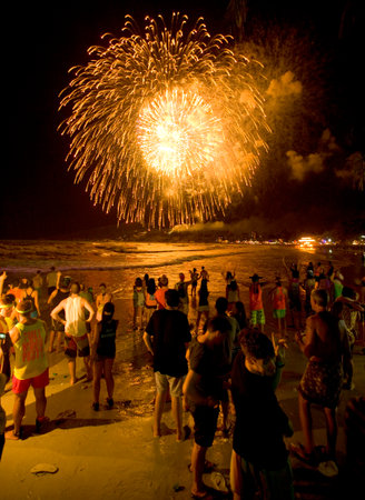 Full Moon Party, New Years Eve, Haad Rin, Koh Phanan, Thailand gのeditorial素材