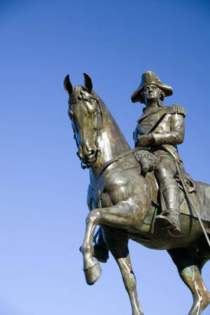 Detail from a statue of George Washington in Boston Public Gardenの写真素材