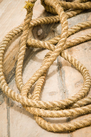 Close up of old rope on boat deck