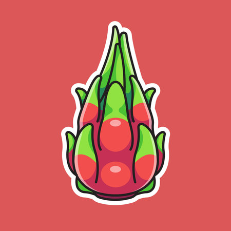 Dragon fruit sticker. Vector illustration of pitahaya with elegant quality design isolated on red background.のイラスト素材