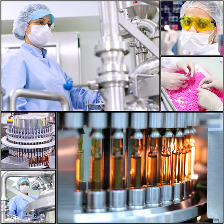 Pharmaceutical Manufacturing Technology. Collage of photographs presenting pharmaceutical concept.Pharmaceutical industry. Medicine manufacturing. Pharmaceutical Manufacturing Technology. Collage of photographs presenting pharmaceutical concept.Pharmaceutical industry. Medicine manufacturing.