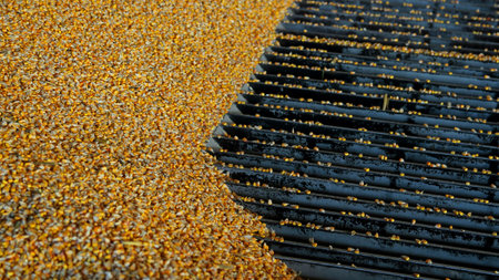 Harvested Corn Being Unloaded at a Grain Elevatorの写真素材
