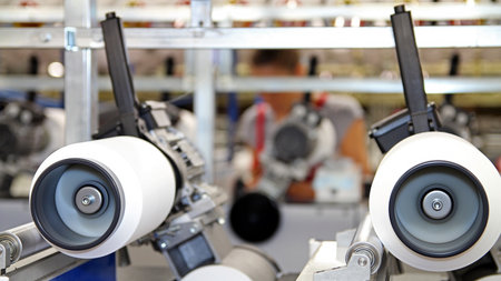 Textile industry - Yarn Spinning Machine Close up