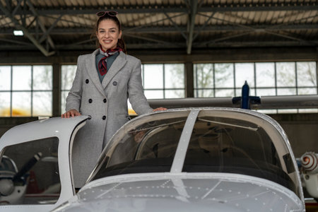 Young Business Woman Boarding Private Planeの写真素材