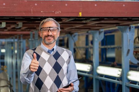 Waist Up Portrait Of Confident, Handsome, Gray-Haired Businessman. Digital Technology Concept. Industry 4.0の写真素材