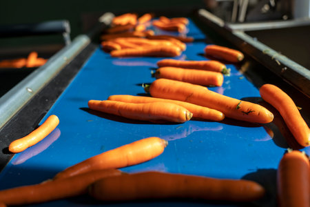 Carrot Processing Line. Commercial Production and Management of Carrots.の写真素材